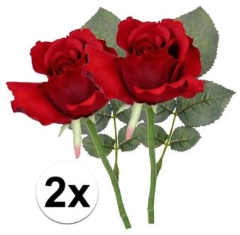 2 x Kunstbloemen steelbloem rode roos 30 cm - Kunstbloemen Rood