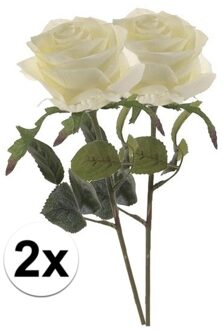 2 x Kunstbloemen steelbloem witte roos Simone 45 cm - Kunstbloemen