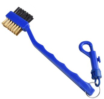 2 Zijdig Golf Borstel Schoen Plastic Cleaning Tool Messing Draden Borstel Met Sleutelhanger Snap Clip Golf Club Groove Cleaner blauw