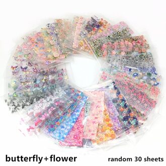 20/30/50 Sheets Zwart Wit Nail Folies Voor Nagels Bloemen Transfer Papier Stickers Kant Adhesive Wraps Set Diy Nail art Decoraties floral-30 sheets