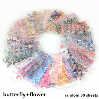 20/30/50 Sheets Zwart Wit Nail Folies Voor Nagels Bloemen Transfer Papier Stickers Kant Adhesive Wraps Set Diy Nail art Decoraties floral-50 sheets