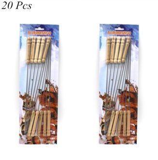 20/30 Stuks Herbruikbare Houten Handvat Rvs Barbecue Spiesjes Bbq Naald Stick Voor Outdoor Camping Picknick Tools Koken Tool 20 stk