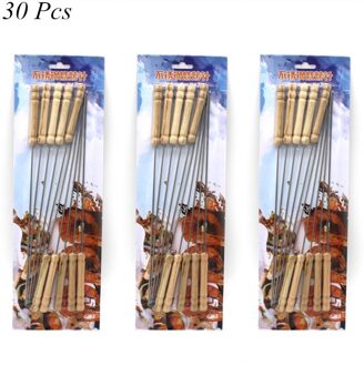 20/30 Stuks Herbruikbare Houten Handvat Rvs Barbecue Spiesjes Bbq Naald Stick Voor Outdoor Camping Picknick Tools Koken Tool 30 stk