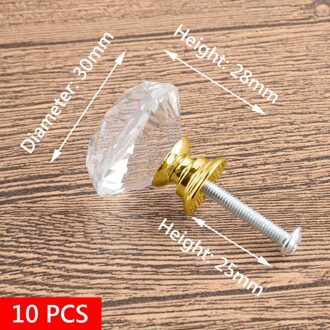 20-40Mm 10Pcs Draagbare Meubels Handvat Diamant Kristal Glas Legering Deur Ladekast Kast Trekken Knoppen Wereldwijd winkel Set 30mm goud base