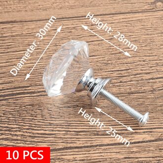 20-40Mm 10Pcs Draagbare Meubels Handvat Diamant Kristal Glas Legering Deur Ladekast Kast Trekken Knoppen Wereldwijd winkel Set 30mm zilver base