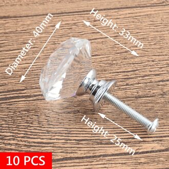 20-40Mm 10Pcs Draagbare Meubels Handvat Diamant Kristal Glas Legering Deur Ladekast Kast Trekken Knoppen Wereldwijd winkel Set 40mm zilver base