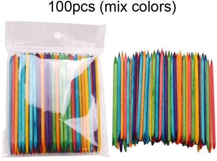 20/50/100Pcs Lady Houten Nail Art Stok Dode Huid Vork Strass Remover Cuticle Pusher Dubbele Hoofd draagbare Nail Care Tool Set 100stk mengen kleuren