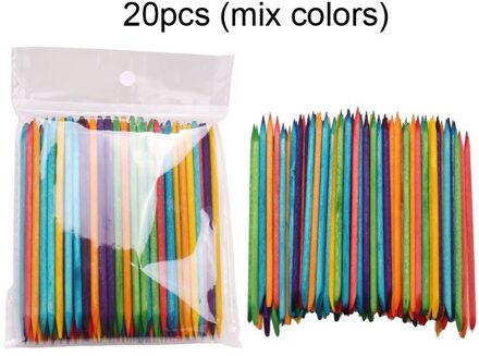 20/50/100Pcs Lady Houten Nail Art Stok Dode Huid Vork Strass Remover Cuticle Pusher Dubbele Hoofd draagbare Nail Care Tool Set 20stk mengen kleuren