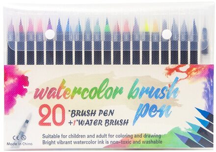 20 Kleuren Aquarel Pennen Tweekoppige Graffiti Coloring Pennen Art Tekening Markers Zachte Borstel Tekening Pen Student Briefpapier