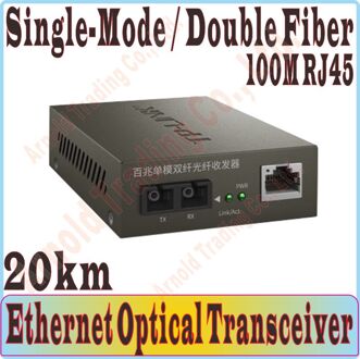 20 km single-mode dubbele fiber optische vezels Transceiver, dubbele Fiber Converter, 100 Mbps SC poort, 100 M Rj45-poort, ALLEEN EEN STUKS AU Power plug