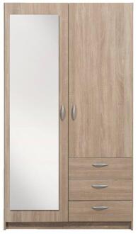 20% korting - Leen Bakker - Kledingkast Varia 2-deurs Inclusief Spiegel - Licht Eiken - 175x97x50 Cm - Spaanplaat - Bruin