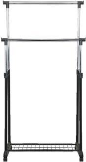 20% korting - Leen Bakker - Kledingrek Op Wieltjes - /chroom - Dubbel Rek - Metaal - Zwart - 43x83x168 Cm