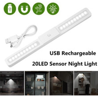 20 LED Nachtlampje USB Oplaadbare Infrarood PIR Motion Sensor Licht Lamp Voor Kast Kast Kledingkast Trap Keuken Slaapkamer
