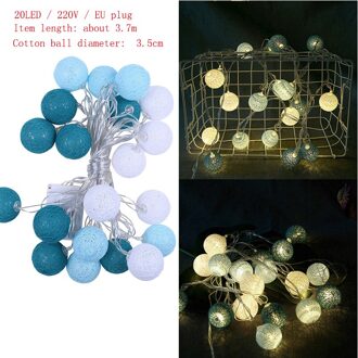 20 Leds Katoenen Bal String Lights Outdoor Decoratie Fairy Lights Valentine Guirlande Kerst Globe Verlichting A cyaan