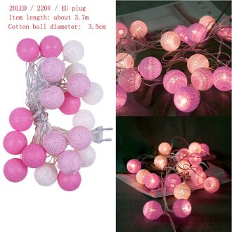 20 Leds Katoenen Bal String Lights Outdoor Decoratie Fairy Lights Valentine Guirlande Kerst Globe Verlichting A roze