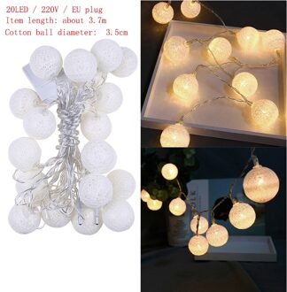 20 Leds Katoenen Bal String Lights Outdoor Decoratie Fairy Lights Valentine Guirlande Kerst Globe Verlichting A wit