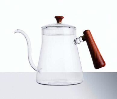 20 Oz/600 Ml Dik Glas Thee Koffie Waterkoker Theepot, zwanenhals Dunne Uitloop Voor Giet Over Koffie Pot,Teabloom Kookplaat & Magnetron Veilig Wooden handvat