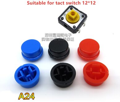 20 pcs A24 switch cap 12.8 MM * 7.8 MM binnenste gat 3.8 MM tact switch ronde zwart blauw rood voor vierkante kop druk schakelaar 12*12