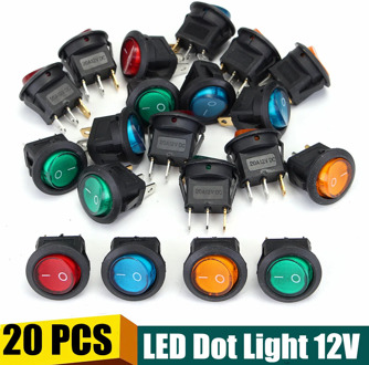 20 PCS Four Colors 12V 3Pins LED Rocker Toggle SPST Switch Dot Light Car Auto Round ON/OFF