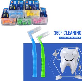 20 Pcs L Vorm Interdentale Borstels Tussen Tandensteunen Tooth Brush Cleaner met Doos Tandenborstel voor Kunstgebit Tanden Care blauw --0.7mm