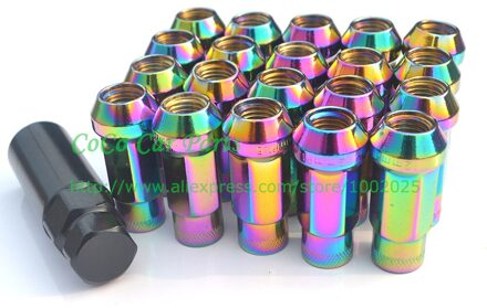 (20 + 1) stukken SR48 Regenboog Rood Blauw Goud Sterke Stalen Wielmoeren M12xP1.5 Super Tuner Moer zilver