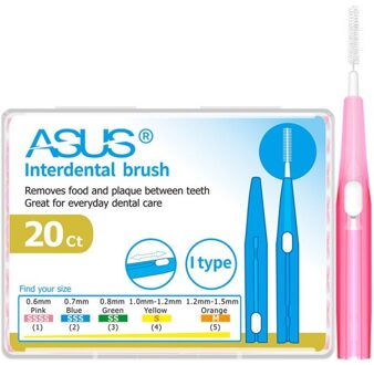 20 Stks/pak Push-Pull Rager Gum Interdentale Tandenborstel Orthodontische Draad Borstel Tandenborstel Oral Care Tandenstoker 0.6mm roze