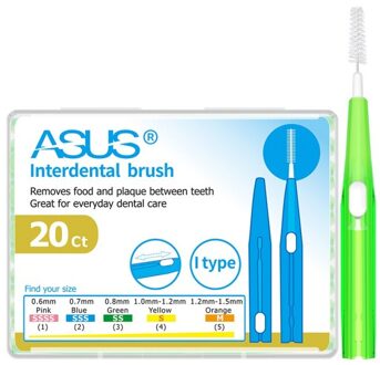 20 Stks/pak Push-Pull Rager Gum Interdentale Tandenborstel Orthodontische Draad Borstel Tandenborstel Oral Care Tandenstoker 0.8mm groen