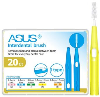 20 Stks/pak Push-Pull Rager Gum Interdentale Tandenborstel Orthodontische Draad Borstel Tandenborstel Oral Care Tandenstoker 1.0-1.2mm geel