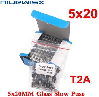 20 Stks/partij 5*20 Mm 2A 250V Trage Zekering 5*20 T2A 250V Glas Zekering 5mm * 20 Mm En Originele