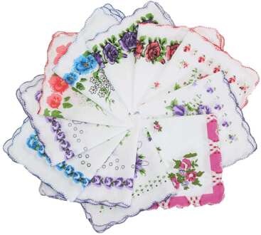 20 stks/partij Katoen Bloem Vierkante Zakdoek Voor Vrouwen Mooie Golf Rand Bloemen Hanky Zakdoeken Dames Borduren Handdoek