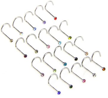 20 Stks/partij Neus Studs Haken Bar Body Piercing Sieraden Rvs Crystal Rhinestone Voor Vrouwen Chirurgisch Staal Neus Ring mengen