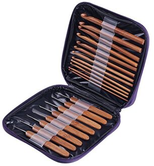 20 Stks/set Bamboe Haaknaalden Set Ergonomische Breinaalden Knit Met Opslag Draagtas Weave Garen Naald Voor Breien Tools