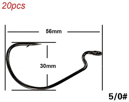 20 stks/set Vishaak Koolstofstaal Brede Crank Offset Vishaak Voor Zachte Worm Lokken 5/0 # -1 # Karpervishaken met prikkeldraad Marineblauw