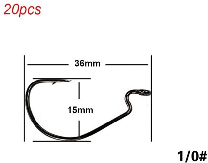 20 stks/set Vishaak Koolstofstaal Brede Crank Offset Vishaak Voor Zachte Worm Lokken 5/0 # -1 # Karpervishaken met prikkeldraad Paars