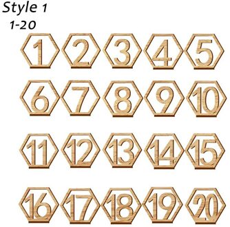 20 Stuks Houten Bruiloft Tafel Nummers Seat Kaarten 1-40 Zeshoekige Holle Digitale Teken Met Houder stijl 1