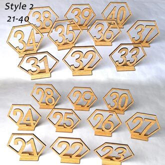 20 Stuks Houten Bruiloft Tafel Nummers Seat Kaarten 1-40 Zeshoekige Holle Digitale Teken Met Houder stijl 2