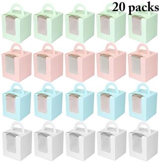 20 Stuks Leuke Mini Biscuit Snoep Doos Enkele Muffin Doos Draagbare Roze Venster Cupcake Doos Mousse Modder Pudding Fles Verpakking cup 6