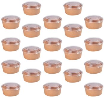 20 Stuks Wegwerp Kraftpapier Bowls Fruit Slakom Voedsel Verpakking Containers Party Favor (16Oz, met Deksel) zoals getoond 2