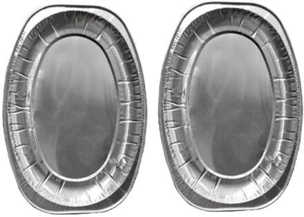 20 Stuks Wegwerp Ovale Borden Aluminiumfolie Dienblad Gerechten Servies Voor Catering Bbq Banket Partijen (Willekeurige Stijl)
