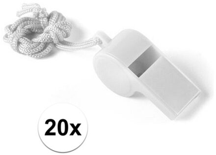 20 Stuks witte sportfluitjes aan koord