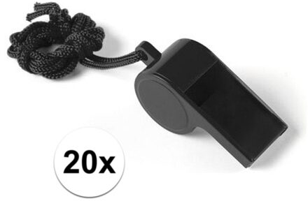 20 Stuks zwarte sportfluitjes aan koord