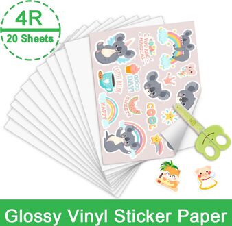 20 Vellen 4R Matte Glossy Printable Vinyl Sticker Papier Zelfklevende Kopieerpapier Voor Inkjet Printer Diy Ambachten Waterdichte papier 20 sheets glanzend