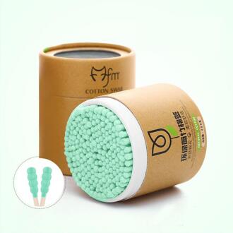 200 Stks/doos Bamboe Wattenstaafje Houten Sticks Zachte Wattenstaafjes Schoonmaken Van Oren Tampons Makeups Wattenstaafjes Tip Gezondheid Schoonheid gereedschap groen