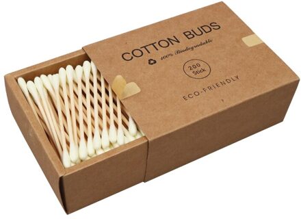 200 Stks/doos Dubbele Hoofd Wattenstaafje Bamboestokken Wattenstaafje Wegwerp Knoppen Katoen Voor Makeup Neus Oren Schoonmaken geel