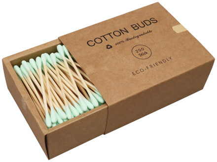 200 Stks/doos Dubbele Hoofd Wattenstaafje Bamboestokken Wattenstaafje Wegwerp Knoppen Katoen Voor Makeup Neus Oren Schoonmaken groen