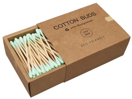 200 Stks/doos Dubbele Hoofd Wattenstaafje Bamboestokken Wattenstaafje Wegwerp Knoppen Katoen Voor Makeup Neus Oren Schoonmaken groen
