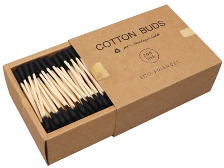 200 Stks/doos Dubbele Hoofd Wattenstaafje Bamboestokken Wattenstaafje Wegwerp Knoppen Katoen Voor Makeup Neus Oren Schoonmaken zwart