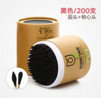 200 Stks/doos Dubbele Hoofd Wattenstaafje Bamboestokken Wattenstaafje Wegwerp Natuurlijke Houten Oor Wattenstaafje Make Knoppen Neus Oren Schoonmaken zwart