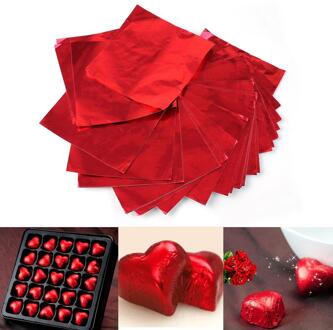 200 Stks/partij Rode Plein Sweets Chocolade Lolly Snoep Pakket Folie Wrappers Inpakpapier Vellen Wedding Bridal 8X8 cm