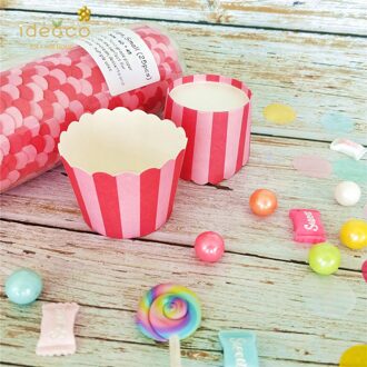 200 Stuks Roze Gestreepte In Diverse Kleuren Bakken Liner Cupcake Papier Cup 60X45Mm Wedding Party Dessert Muffin cup Cake Tool heet roze